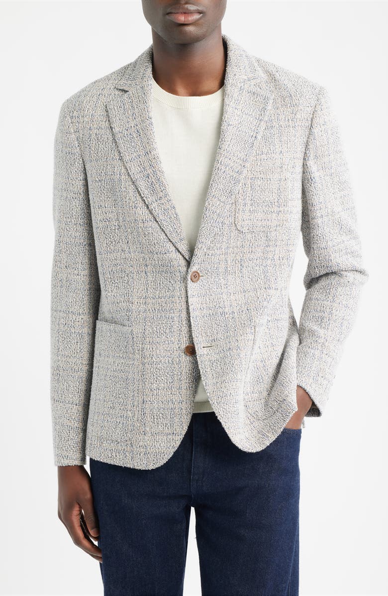 Nordstrom Henrik Trim Fit Knit Cotton Blend Tweed Sport Coat, Alternate, color, Beige Vaca Plaid