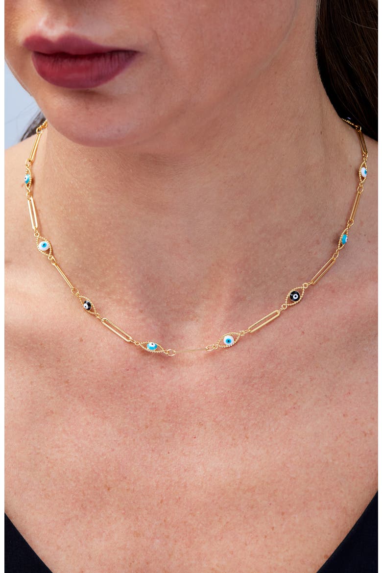 Evil Eye Bar Chain Necklace, Alternate, color, YELLOW