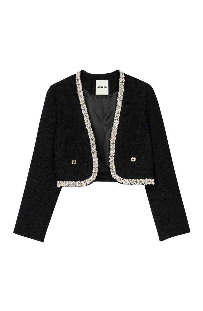 SANDRO Cropped tweed jacket, Alternate, color, 