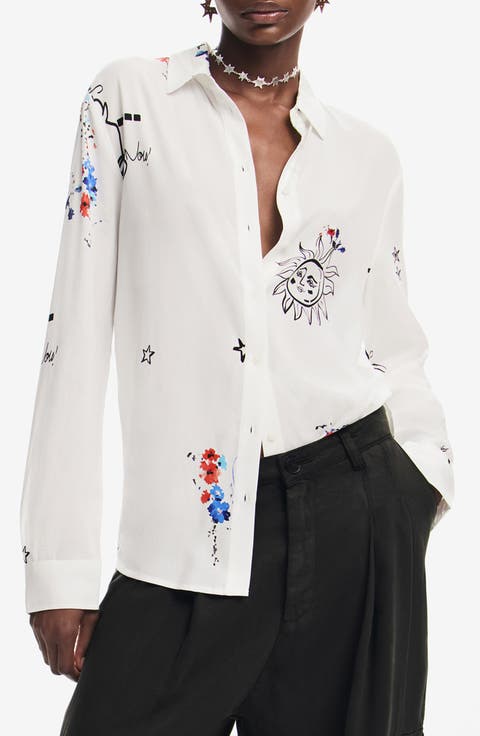 Tokio Sketch Print Button-Up Shirt