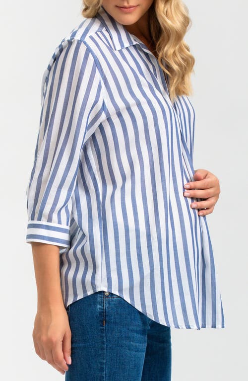 Pietro Brunelli Maternity Long Sleeve Johnny Collar Shirt In Navy