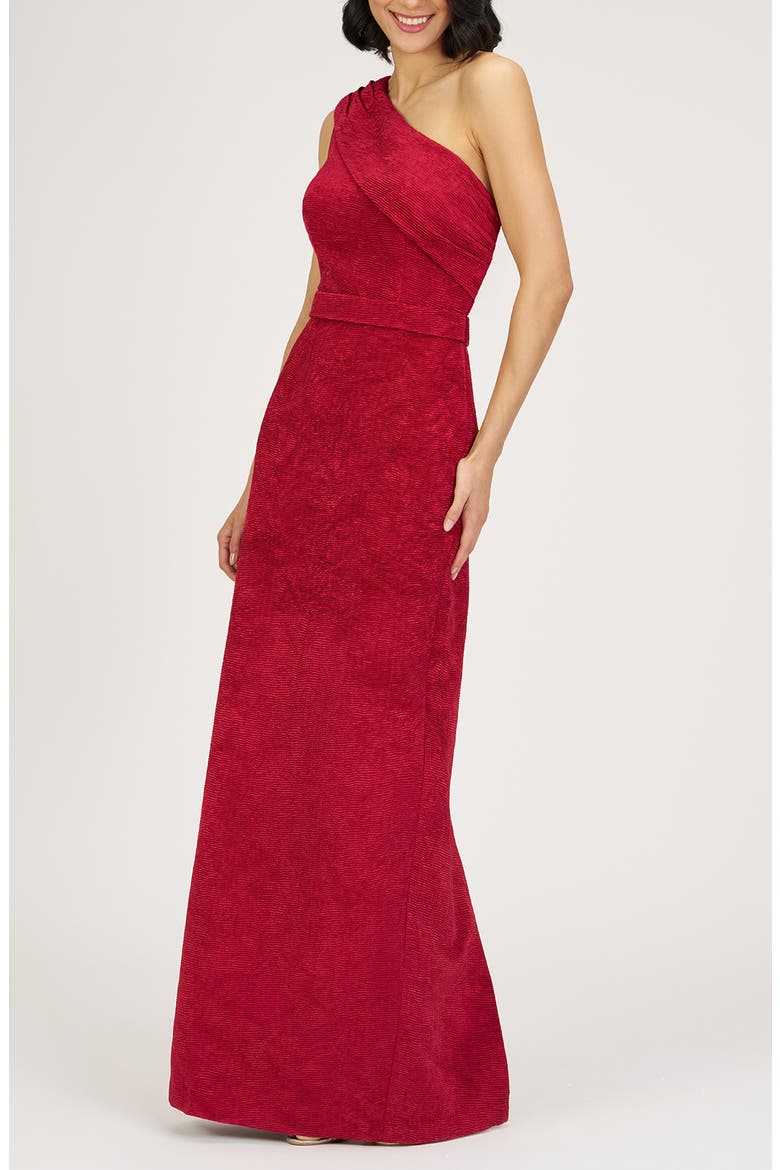 Briella One-Shoulder Column Gown, Alternate, color, RED