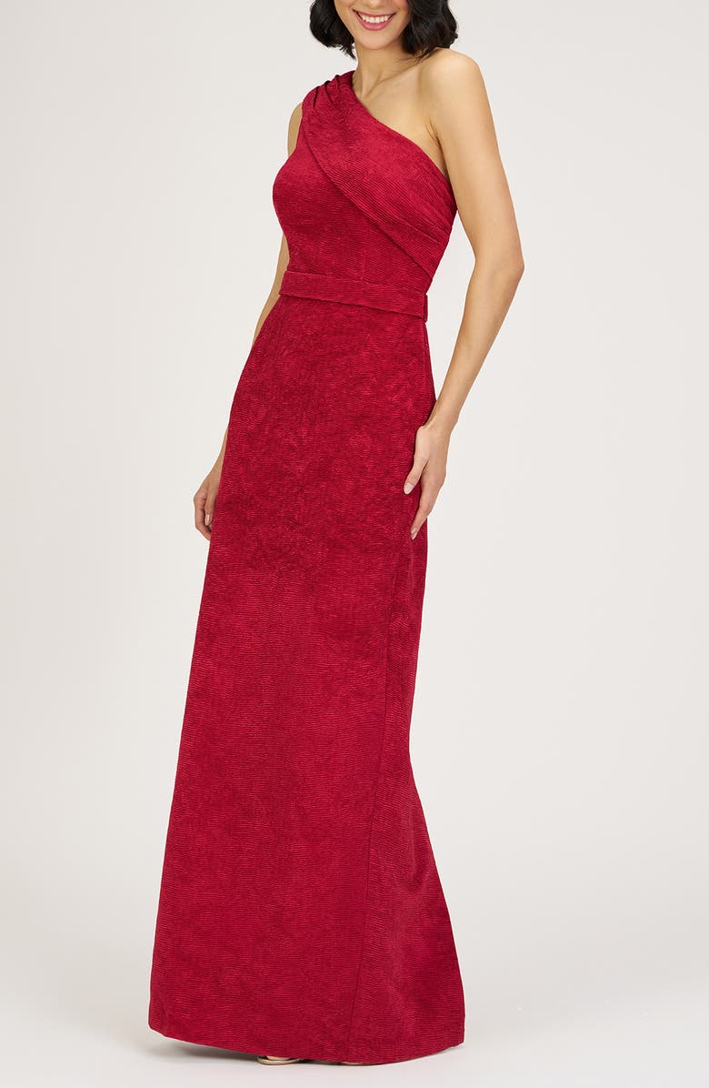 JS Collections Briella One-Shoulder Column Gown, Alternate, color, Red