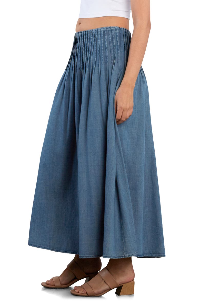 Pintuck Denim Maxi Skirt, Alternate, color, DENIM DUSK