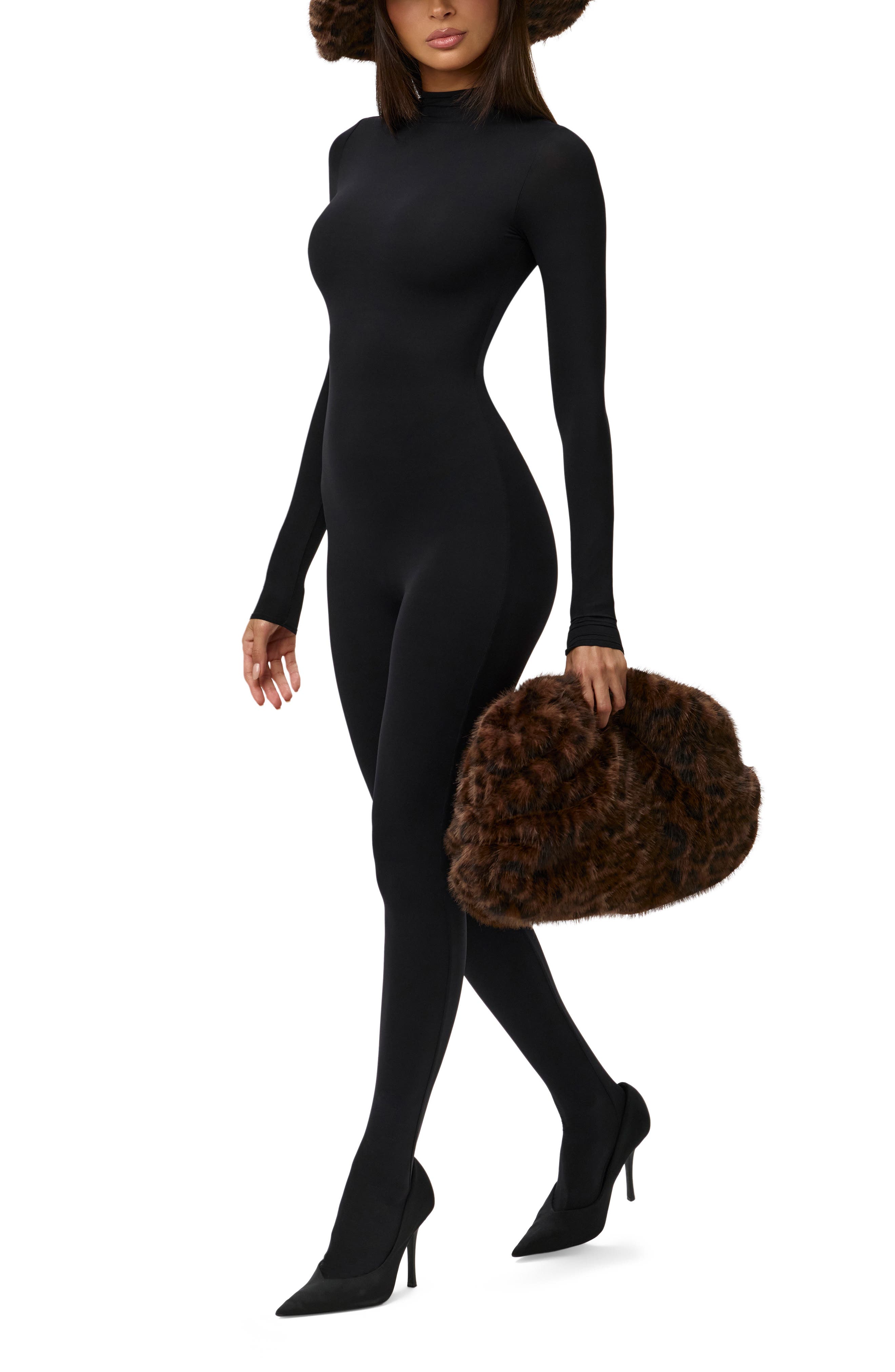 Naked Wardrobe Leopard Faux Fur Clutch, Alternate, color, Dark Leopard