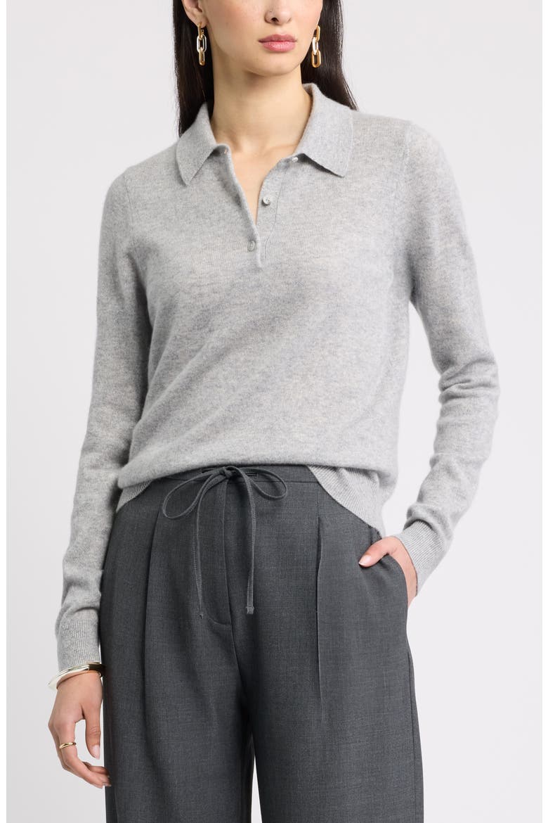 Cashmere Polo Sweater, Main, color, GREY SILK HEATHER