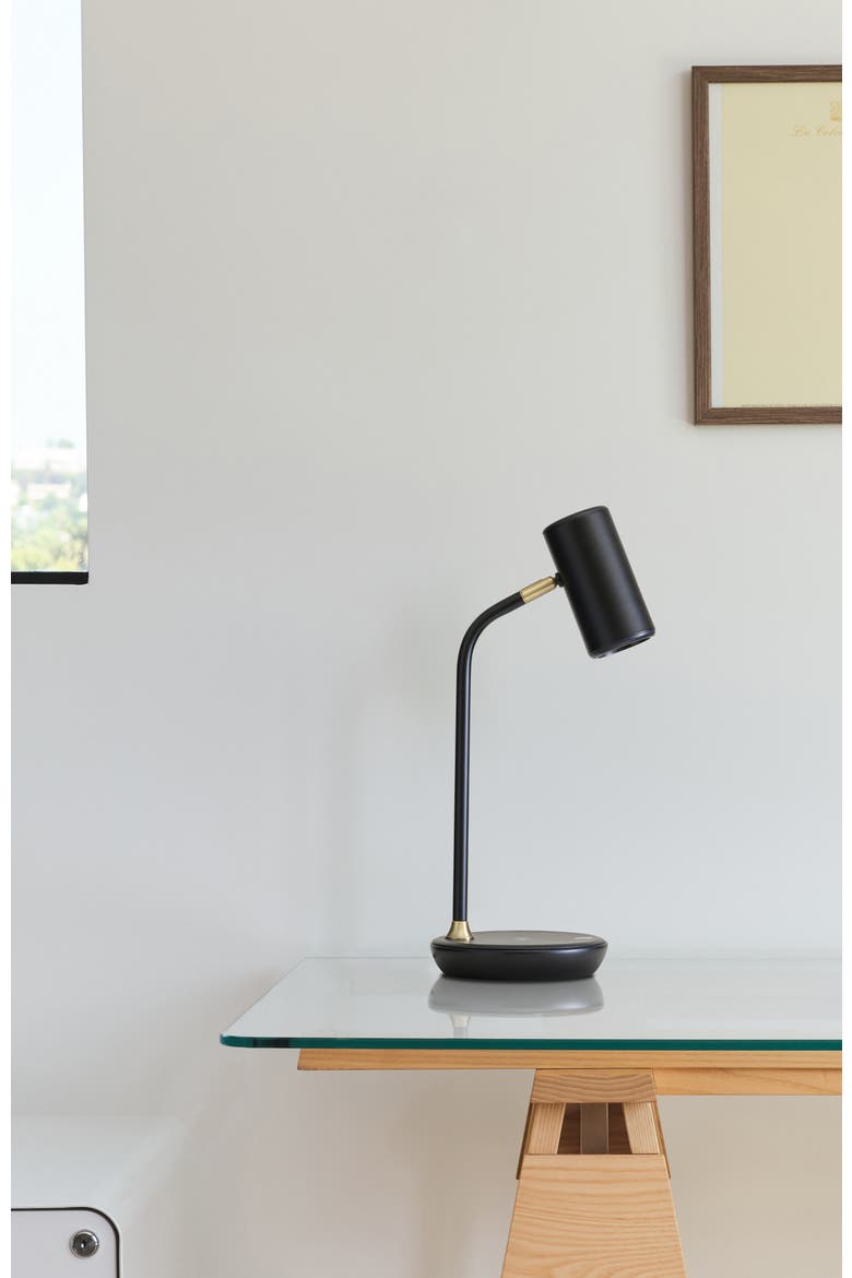 Ezra 16.5" Modern LED Reading Table Lamp with Built-in Wireless Charging Pad, Alternate, color, Antique Brass