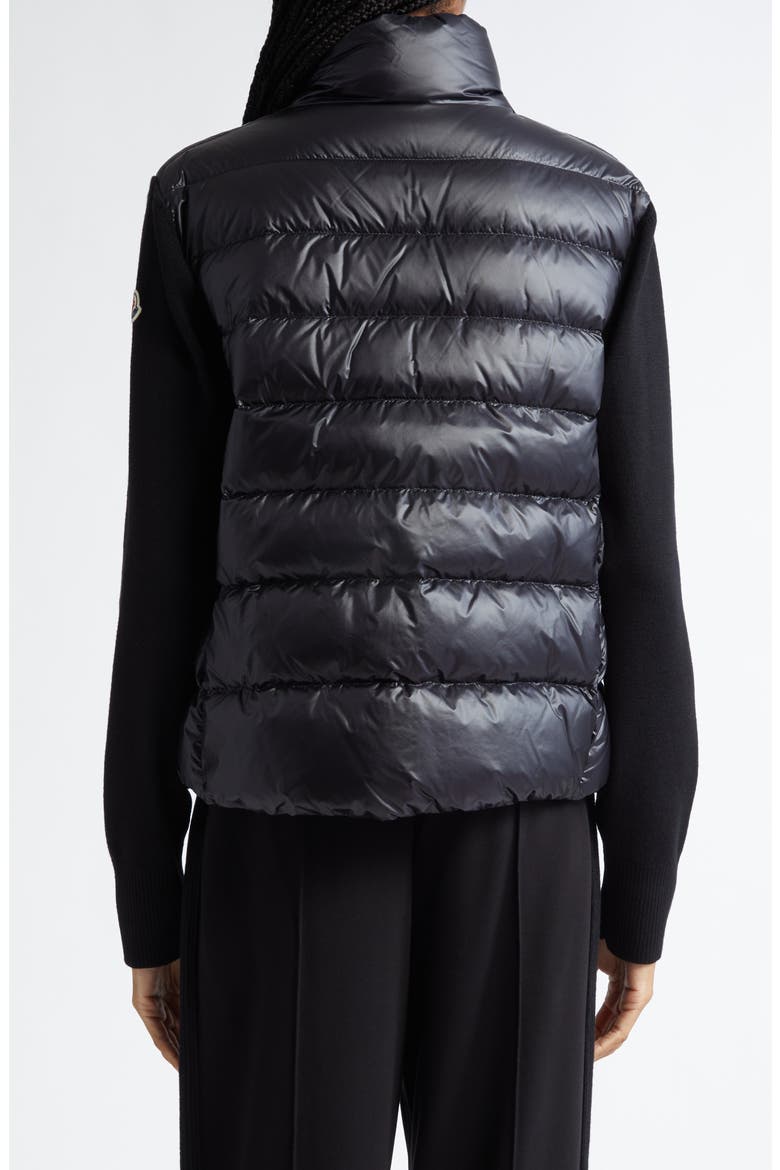 Quilted Down & Wool Knit Cardigan, Alternate, color, BLACK