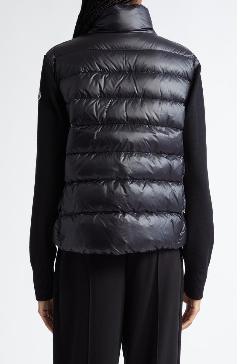 Moncler Wool Knit & Down Cardigan, Alternate, color, Black