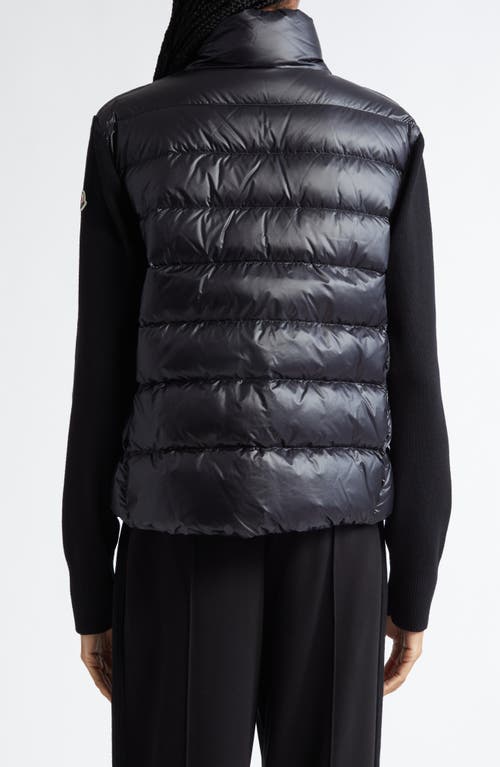 Moncler Puffer Wool Cardigan With High Collar In Black