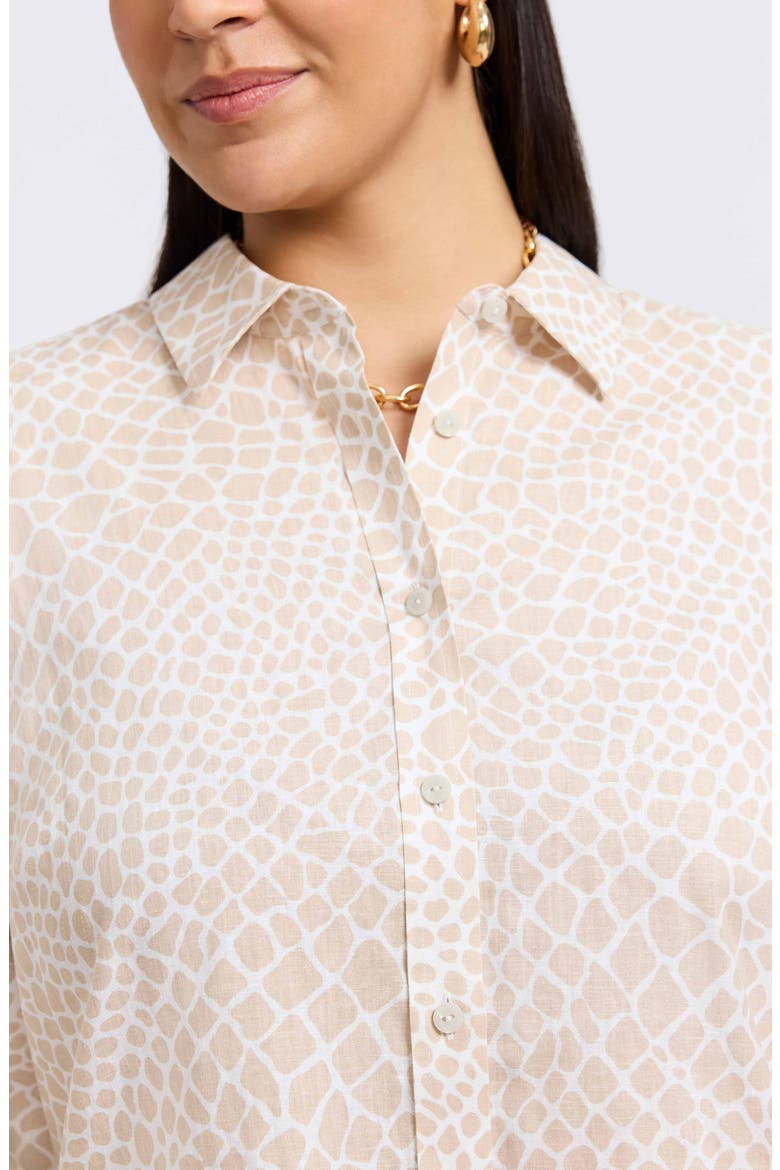 Meghan Giraffe Print Linen Blend Button-Up Shirt, Alternate, color, FLAX/ WHITE