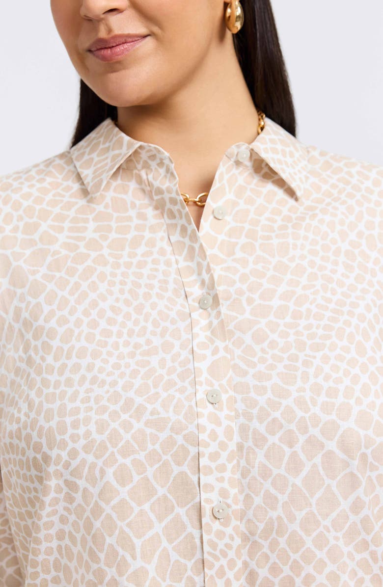 Foxcroft Meghan Giraffe Print Linen Blend Button-Up Shirt, Alternate, color, Flax/ White