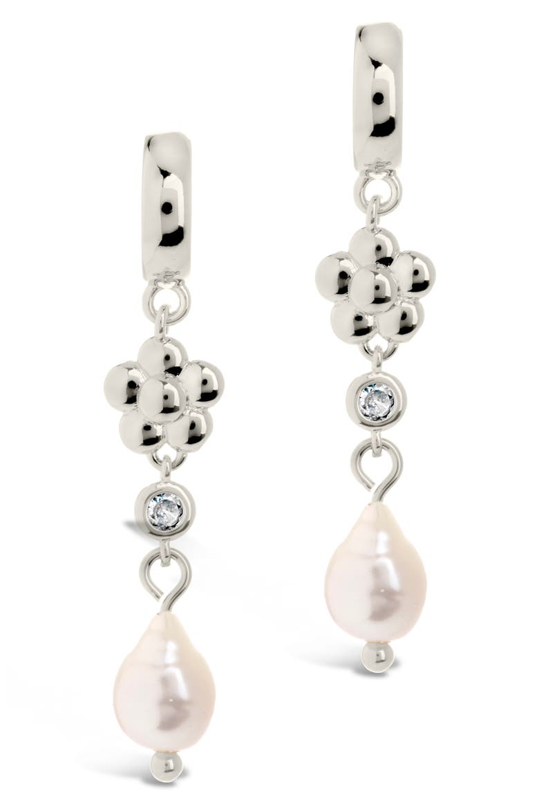 June Imitation Pearl Floral Hoop Earrings, Alternate, color, SILVER