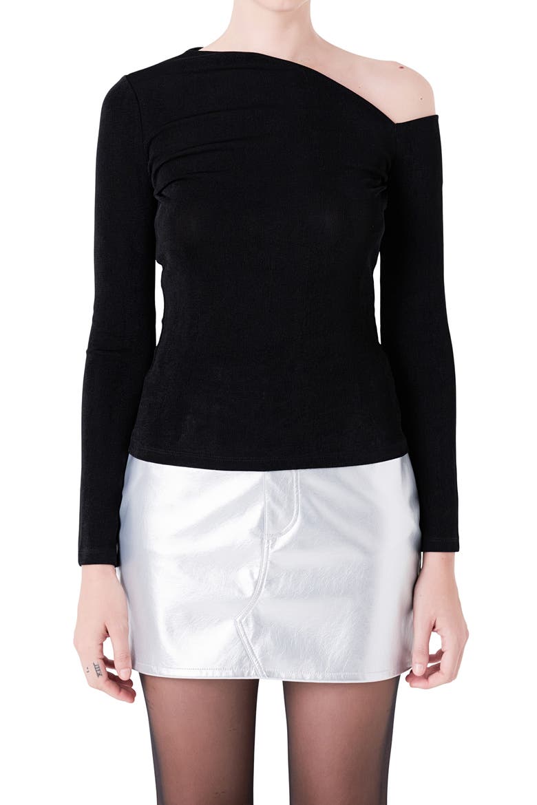Asymmetric One-Shoulder Top, Alternate, color, BLACK