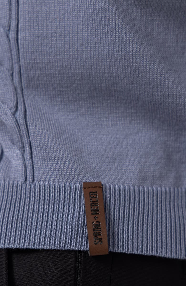 Spring + Mercer Cable Short Sleeve Johnny Collar Sweater, Alternate, color, Heather Slate