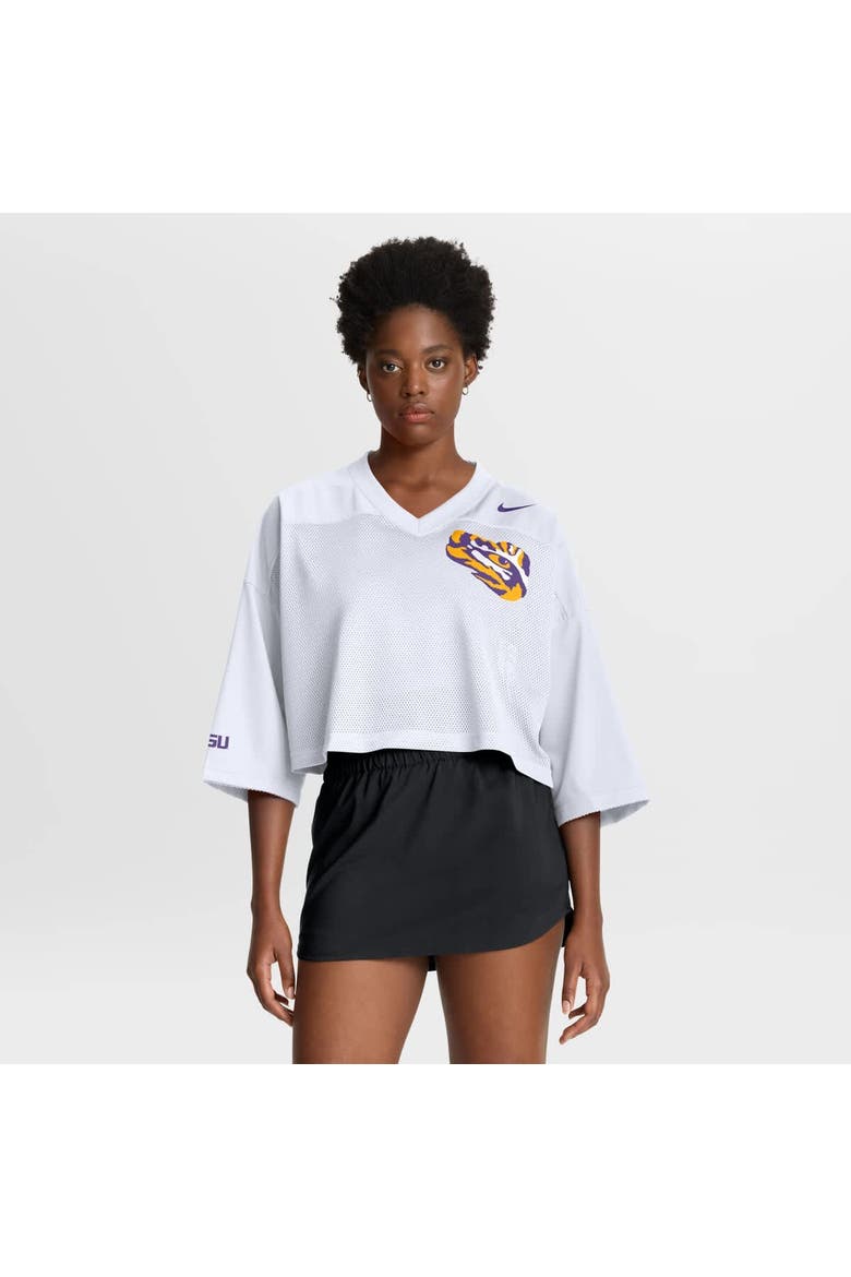 Women's Nike White LSU Tigers Cropped Mesh Dri-FIT Fashion Jersey, Main, color, White