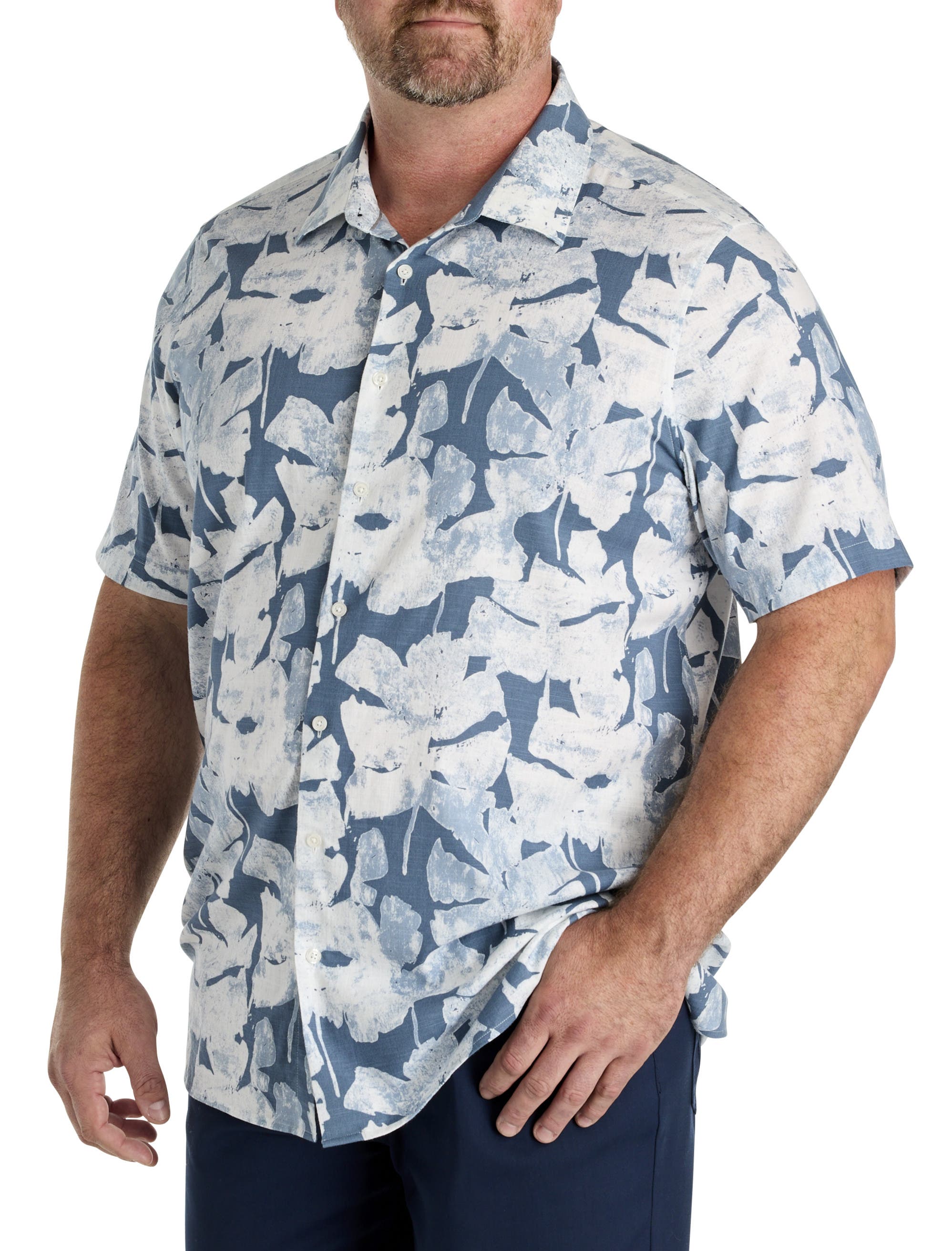 Big & Tall Abstract Leaf Patterned Sport Shirt