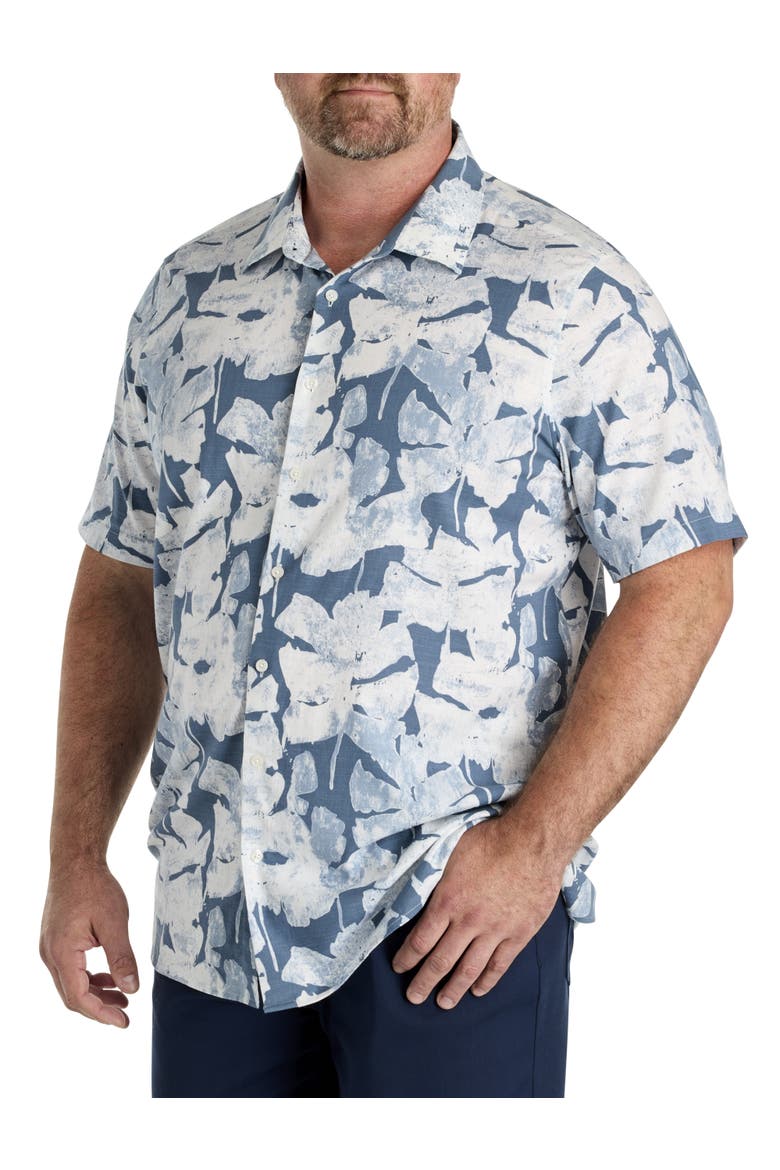 Big & Tall Abstract Leaf Patterned Sport Shirt, Main, color, BLUE MIRAGE