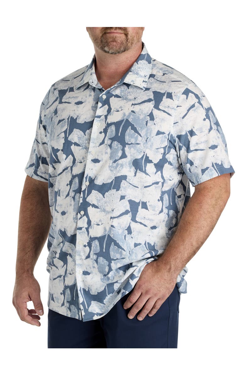 Perry Ellis Big & Tall Abstract Leaf Patterned Sport Shirt, Main, color, Blue Mirage