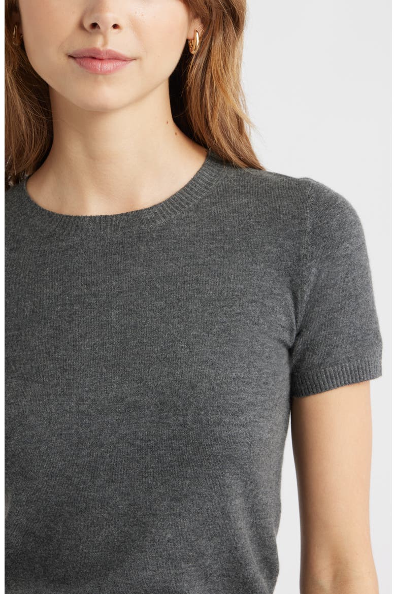 Fitted Short Sleeve Sweater, Alternate, color, GREY MEDIUM CHARCOAL HEATHER