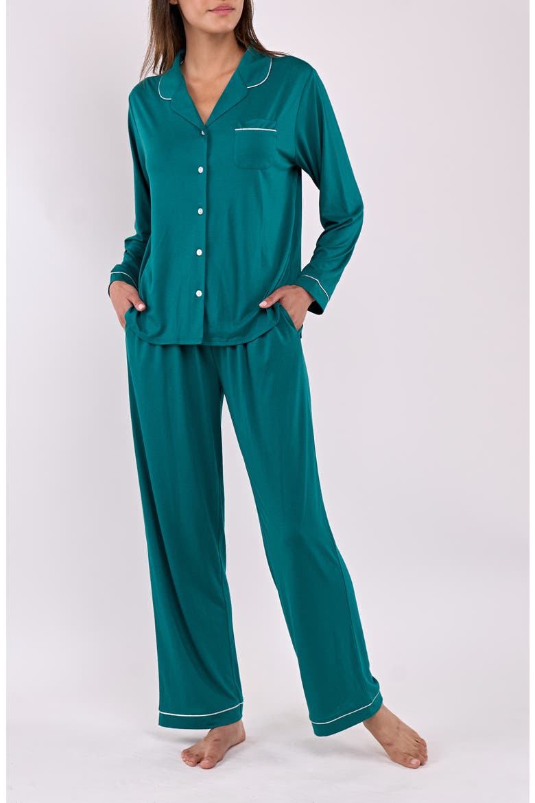 Alice Long Sleeve Top & Pants Pajamas, Main, color, EMERALD