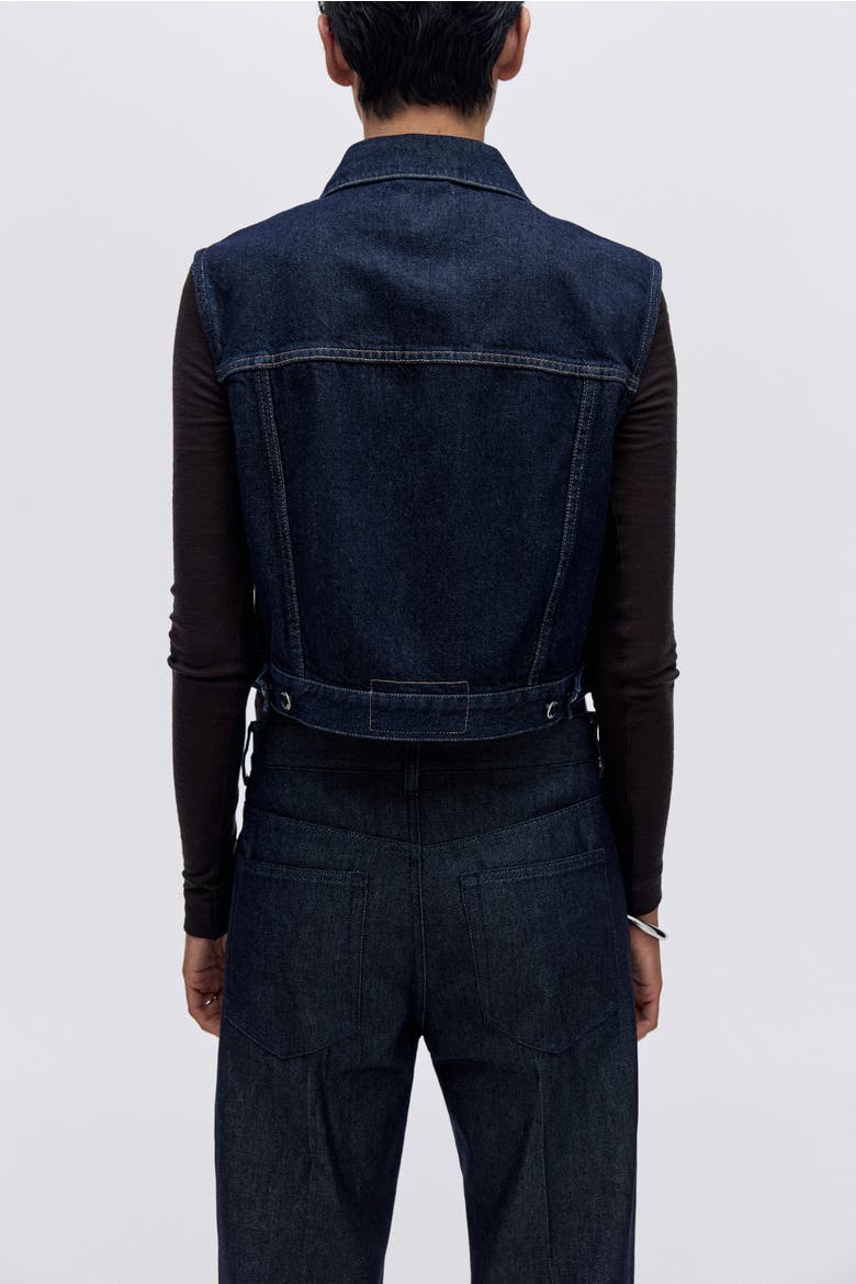 Cropped Denim Waistcoat, Alternate, color, Dark denim blue