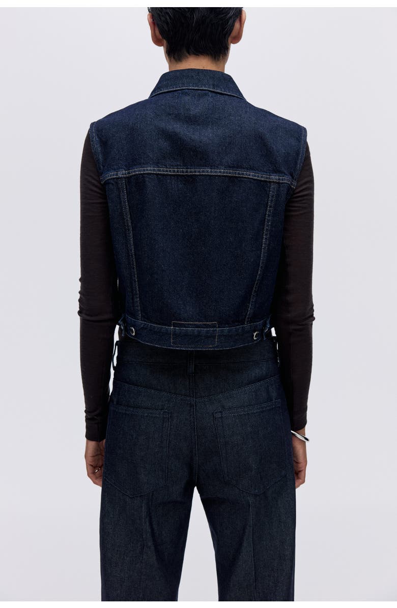 H&M Cropped Denim Waistcoat, Alternate, color, Dark Denim Blue