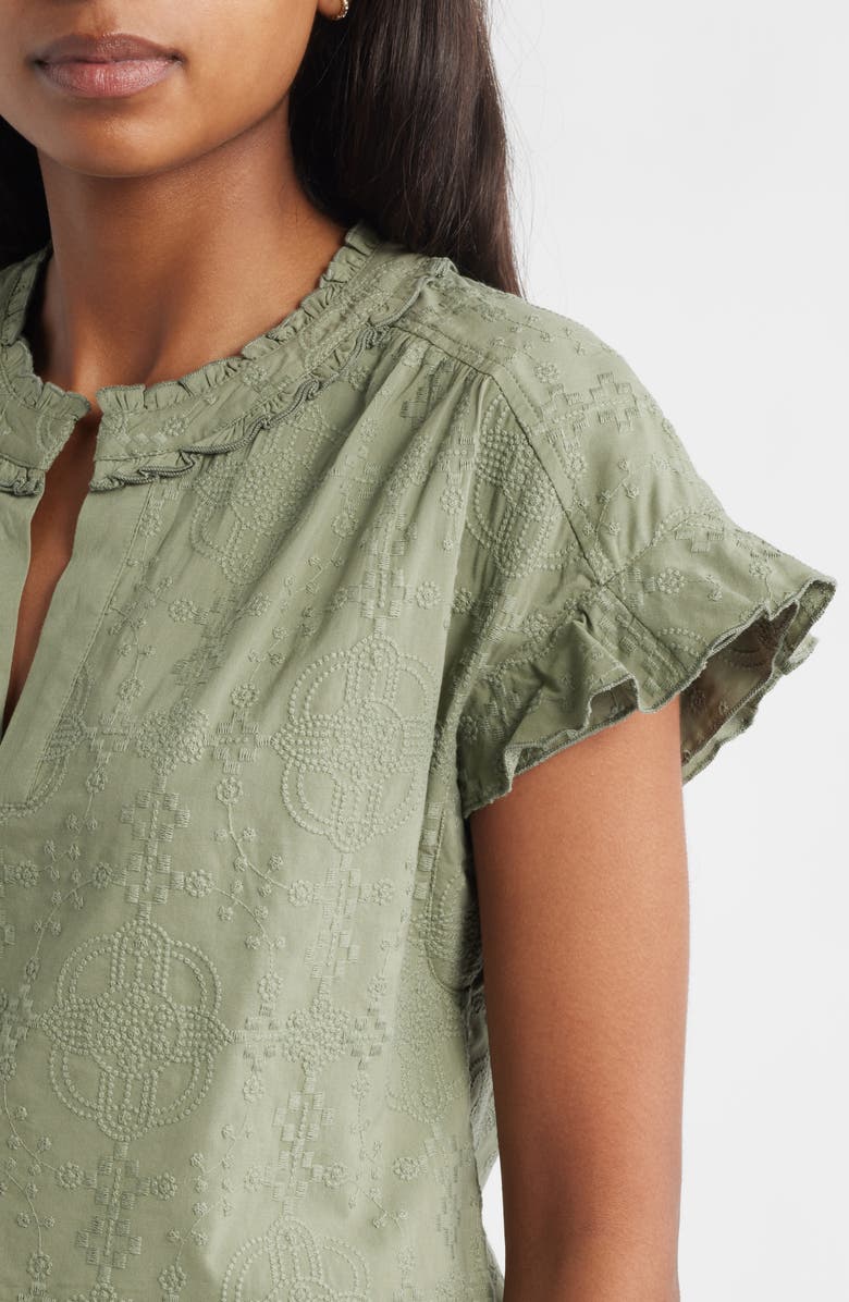 Wit & Wisdom Embroidered Split Neck Top, Alternate, color, Oregano