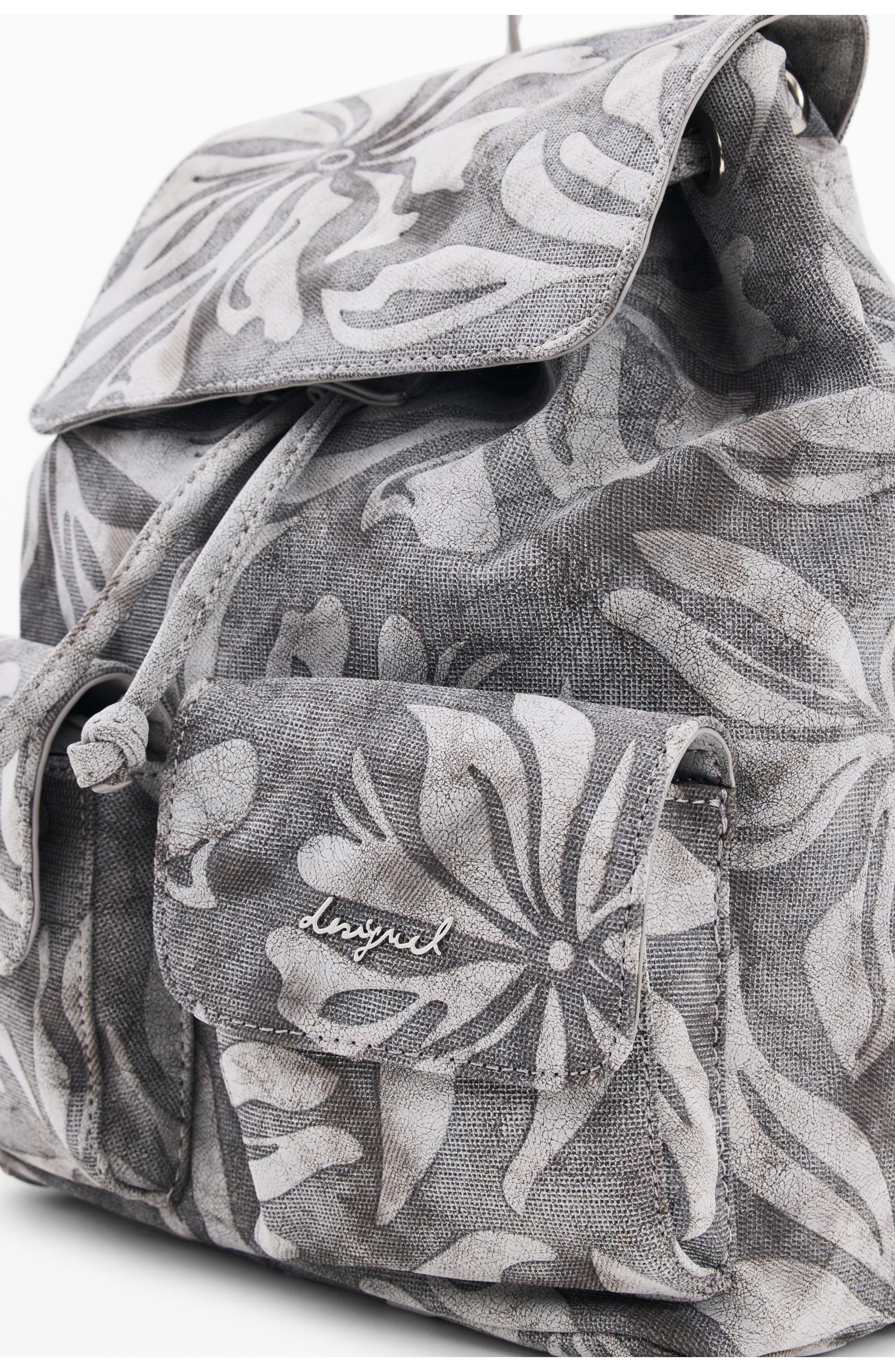 Desigual Mini Floral Backpack, Alternate, color, Obsidian