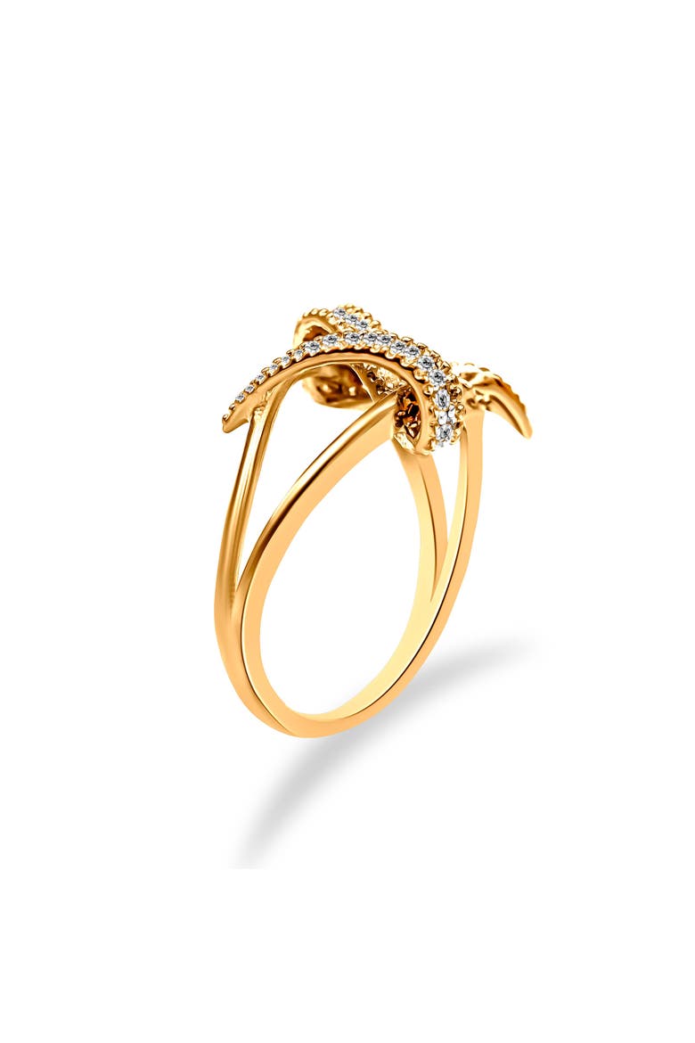 14K Yellow Gold Plated Silver 1/4 Cttw Diamond Interlocking Bypass Ring, Alternate, color, Yellow