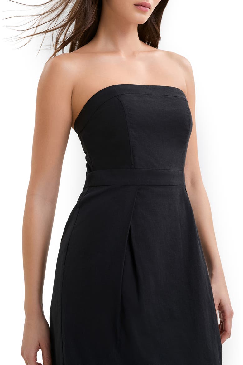 Candice Strapless Linen & Cotton Dress, Alternate, color, BLACK