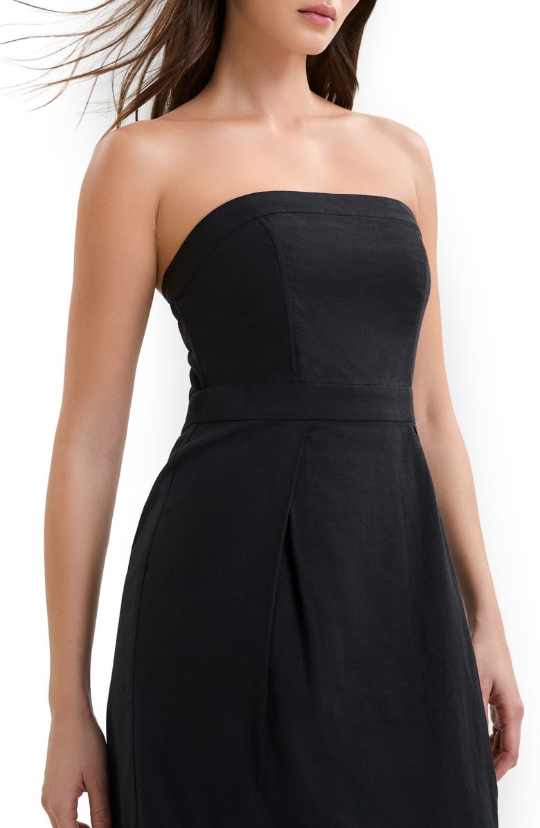 Marcella Candice Strapless Linen & Cotton Dress, Alternate, color, Black