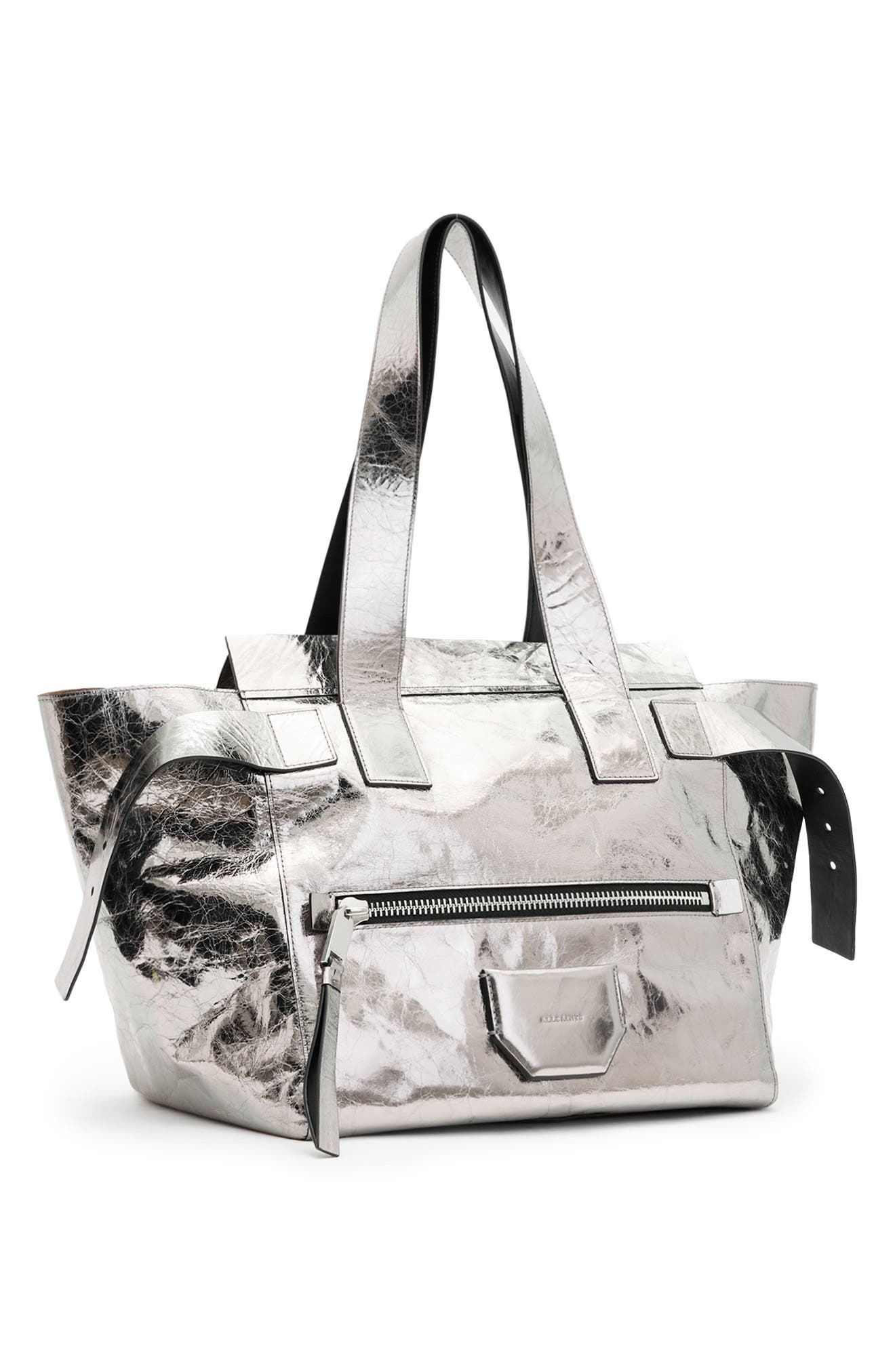 AllSaints Perez Metallic Leather Shoulder Tote, Alternate, color, 