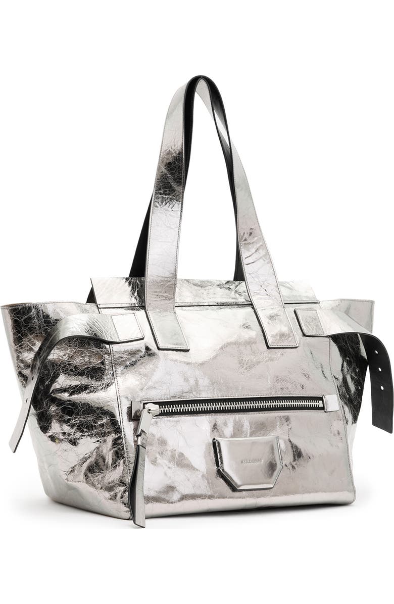 AllSaints Perez Metallic Leather Shoulder Tote, Alternate, color,