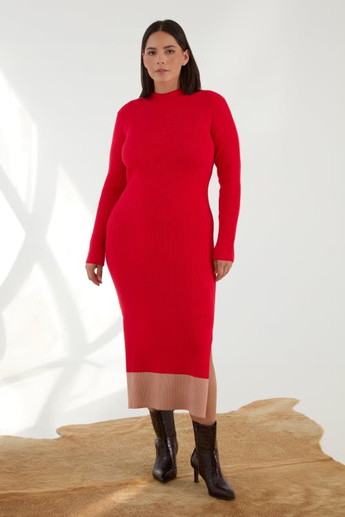 Kada The Rib Sweater Midi Dress In Red