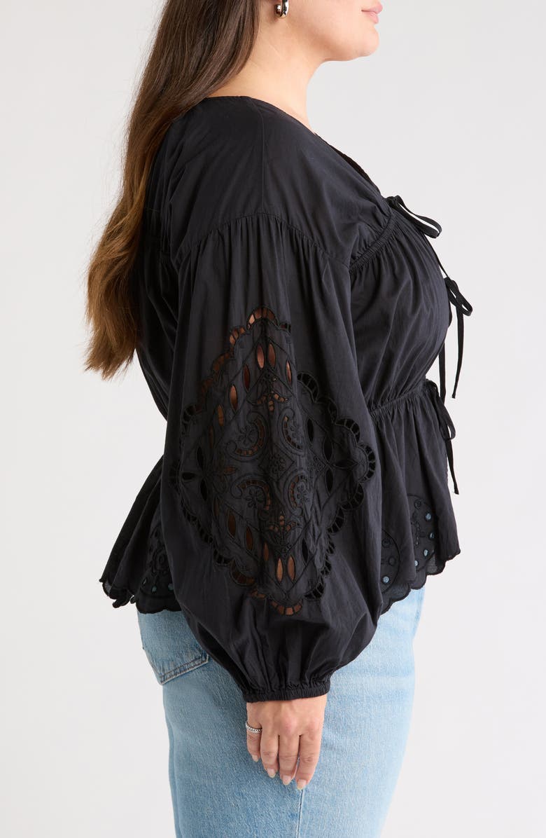 Treasure & Bond Long Sleeve Cotton Eyelet Top, Alternate, color, Black