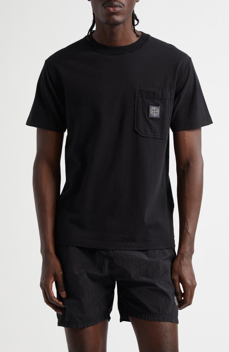 Stone Island Compass Logo Patch Organic Cotton Pocket T-Shirt, Main, color, Black