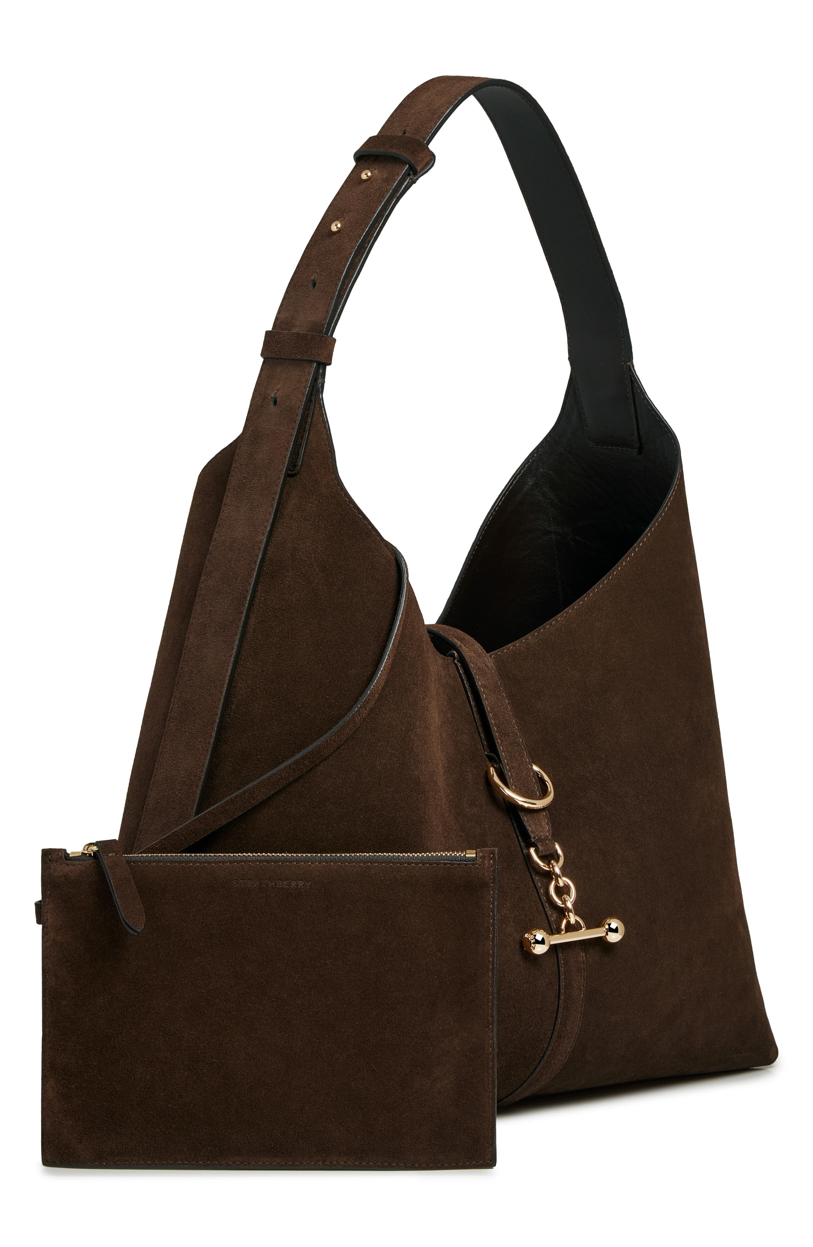 Strathberry Large Kite Suede Hobo Bag, Alternate, color, Chocolate