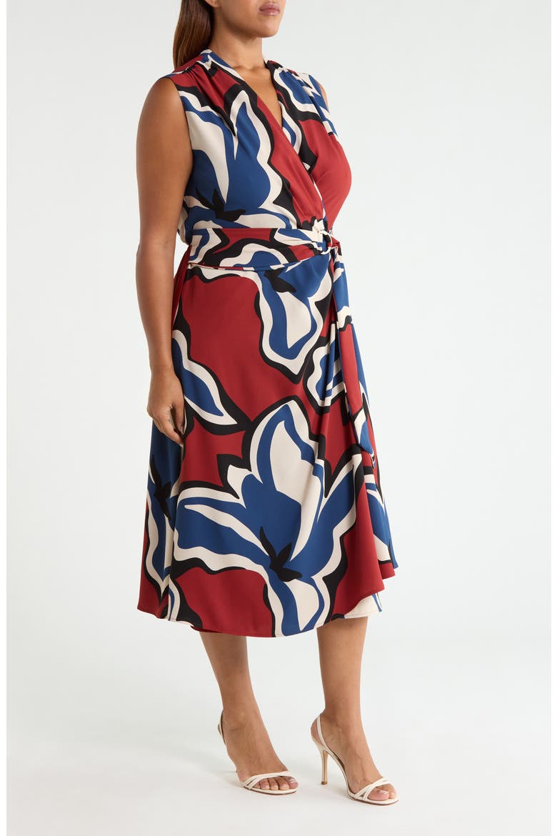 Print Surplice Midi Dress, Alternate, color, RUST MULTI