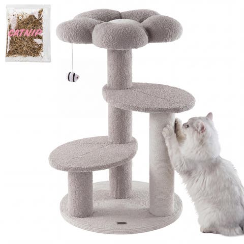 Poppy 3-Tier Modern Jute Flower Cat Tree with Dangling Toy