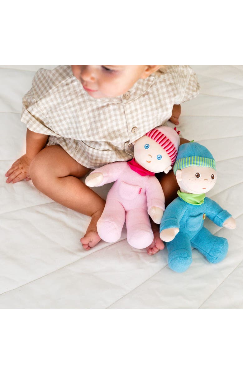 HABA Doll Snug Up Luisa 8" My First Baby Doll, Machine Washable & Safe for Birth & Up, Newborn Toys for Baby Shower Gifts, Alternate, color, Pink Multi