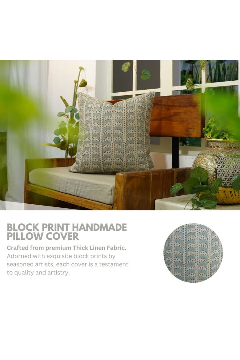 Throw Block Printed Cushion Cover Thick Linen Pillow - Garud, Alternate, color, Blue