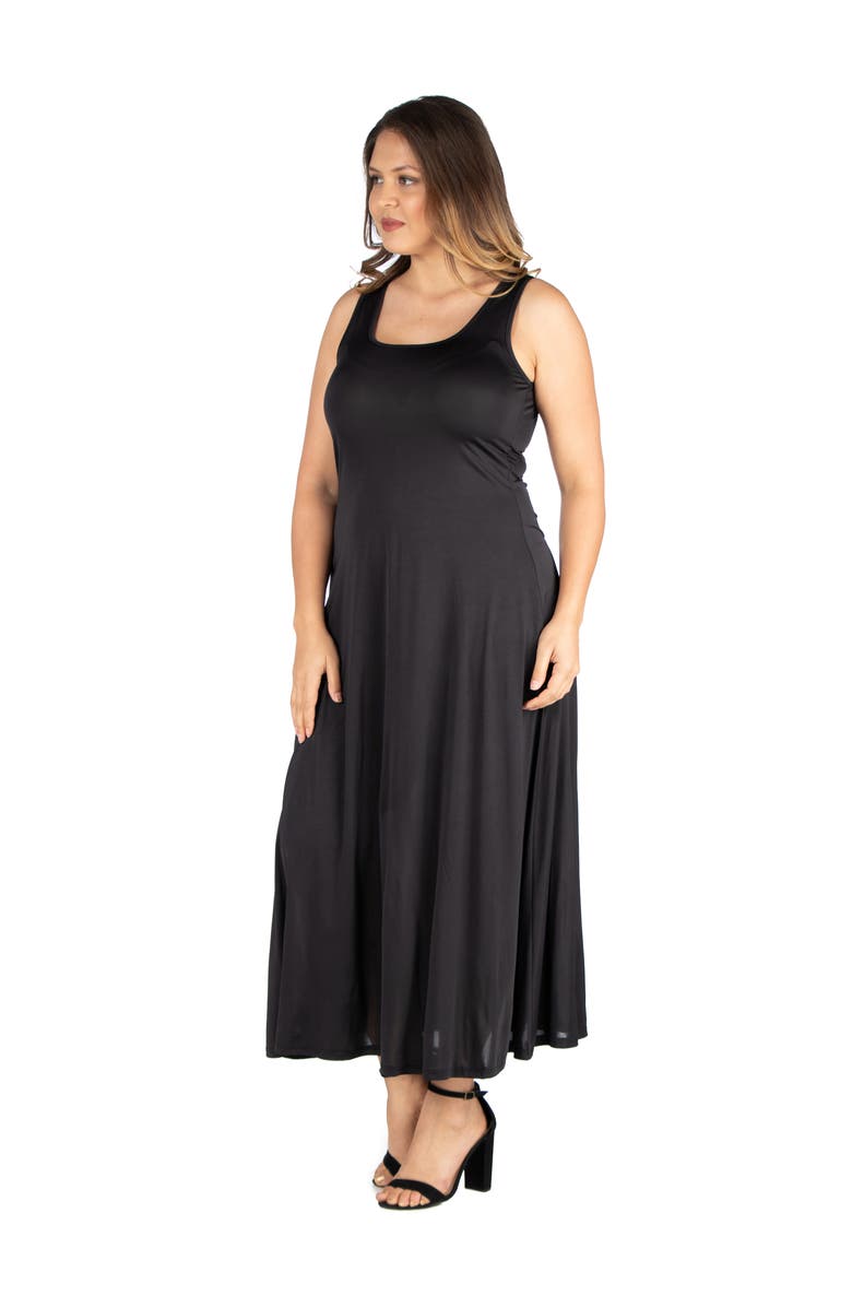 24seven Comfort Apparel Plus Size Scoop Neck Tank A Line Maxi Dress, Alternate, color, Black
