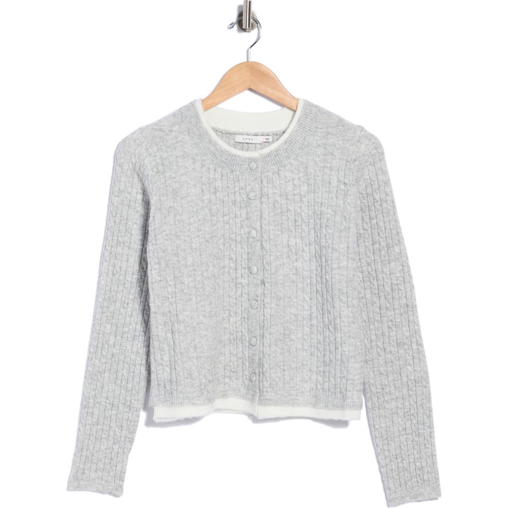Lush Cable Knit Cardigan In Light Heather Grey