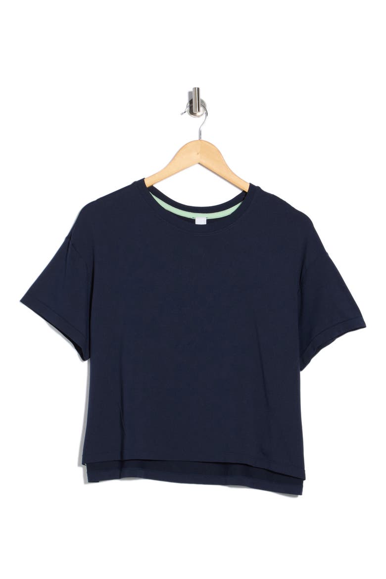 Seamless Echo High-Low Crop T-Shirt, Alternate, color, NAVAL BLUE/ CELEDON
