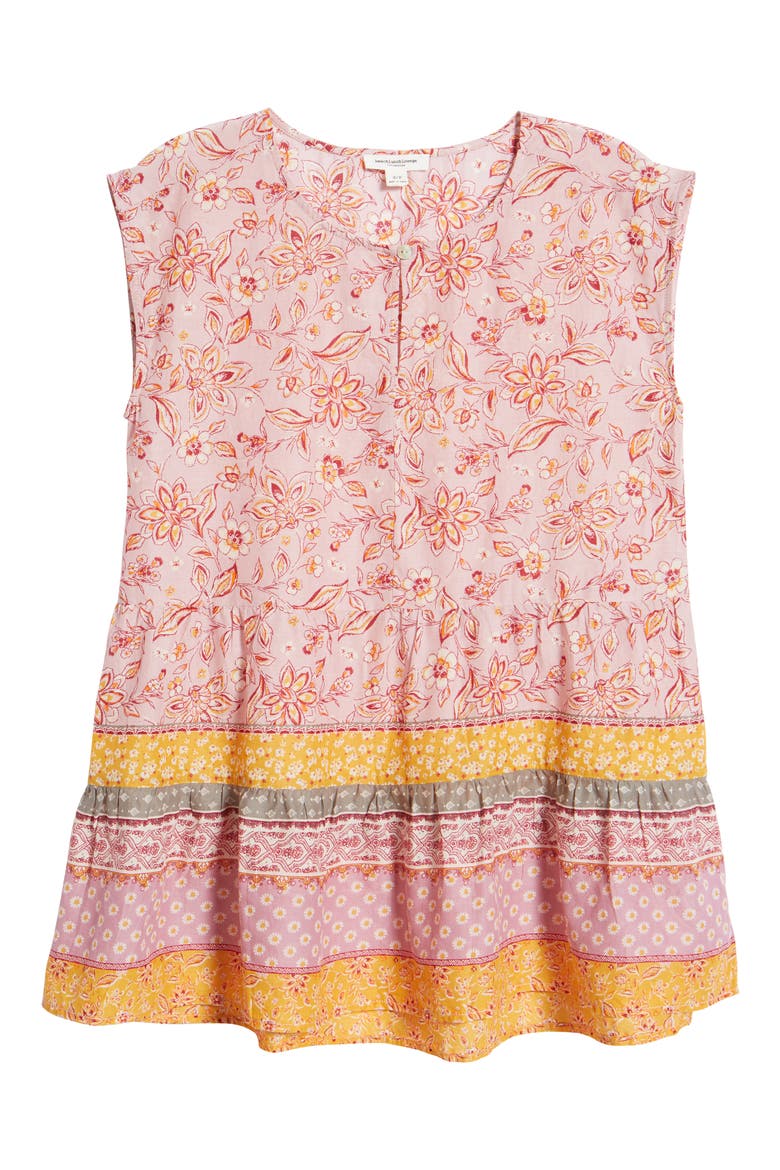 Jessa Border Print Cotton Top, Alternate, color, DUSTY LILIES