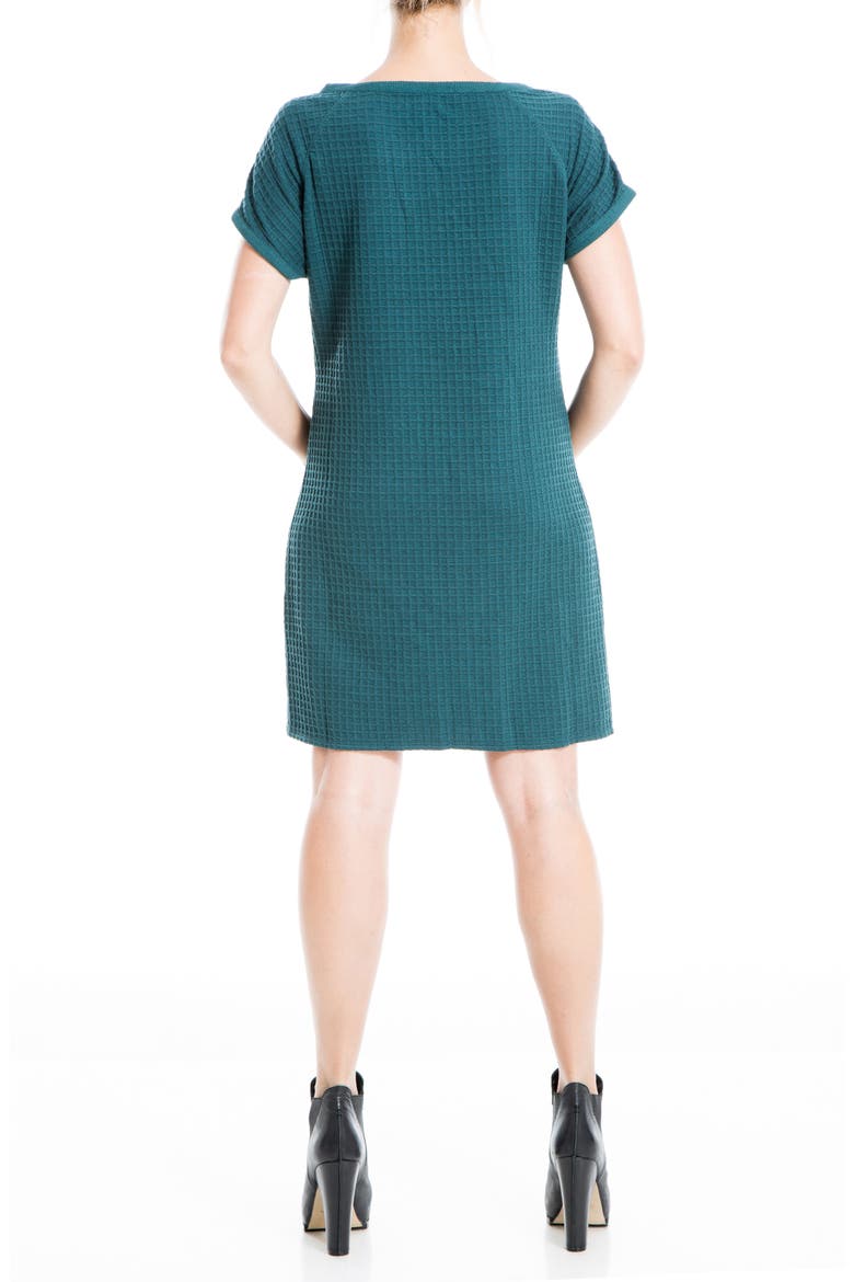 Boatneck Short Sleeve Waffle Knit Pocket T-Shirt Dress, Alternate, color, TEAL
