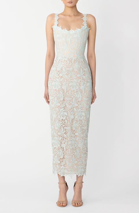 ワンピース Lace Trimmed Floral Dress Floral V-Neck Lace-Trim Midi Dress