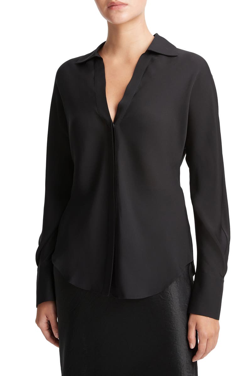 Vince Dolman Sleeve Satin Shirt, Alternate, color, Black