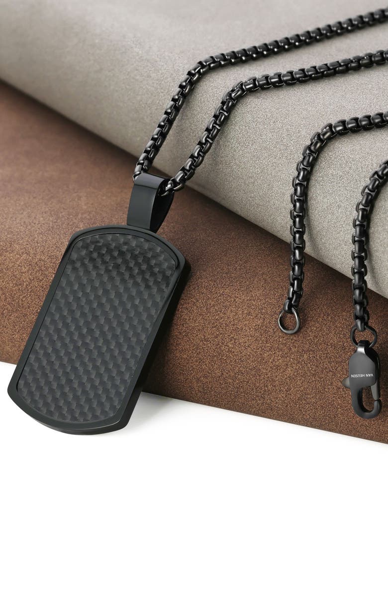 VAN HEUSEN Men's Carbon Fiber Dog Tag Necklace, Alternate, color, Black